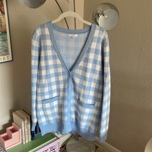 Blue and White Gingham Cardigan